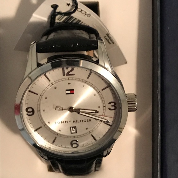 New Tommy Hilfiger Black Leather and Stainless Steel Watch with Date - Picture 2 of 8